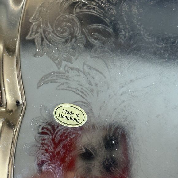 Vintage Finest Nickel Plated Tinplate Serving Platter Tarnish Proof‎ Floral 14” - Picture 5 of 11